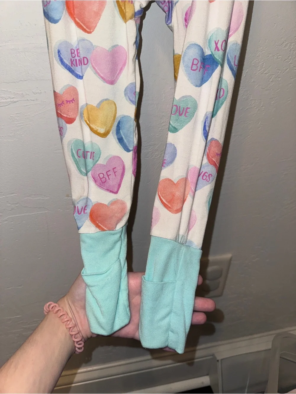 Little Sleepies Pastel Conversation Bamboo Heart Zippy with Mint Trim 2T